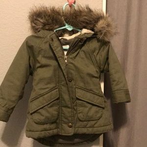Old navy Olive green hood fur jacket 12-18 months